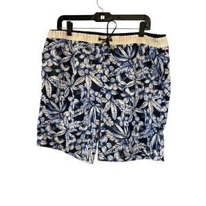 Hugo Boss Men's XL Swim Trunks Blue Tropical Palm Print Beach Tiki Vacation Pool